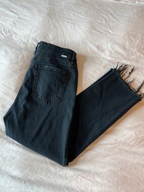 Daze Black Raw Hem Straight Leg Jeans